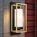 ALVIME Modern Outdoor Wall Light Brushed Gold &amp Matte Black Waterproof Enclosed Anti-Insect Wall Sconce E26 Etched Opal Glass for House Garage Door Living Room Bathroom