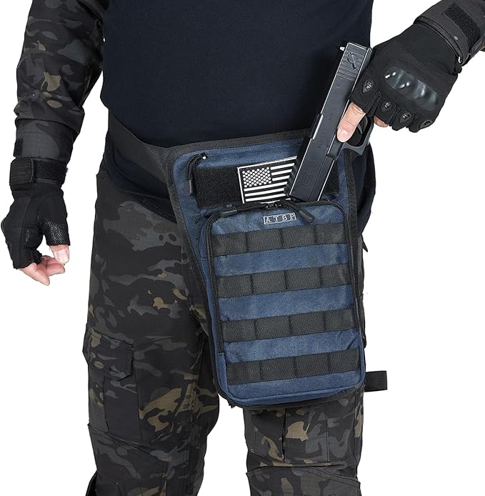 ATBP Motorcycle Tactical Drop Leg Thigh Bag with Holster Handgun Firearm Pistol Bag for Men Hunting Shooting Range Additional 3 Magazine Storage Slots
