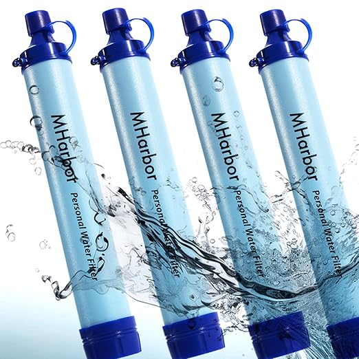 4 Pack Personal Water Filter Straw Portable Outdoor Emergency Survival Gear for Hiking Camping Travel Hunting &amp Fishing