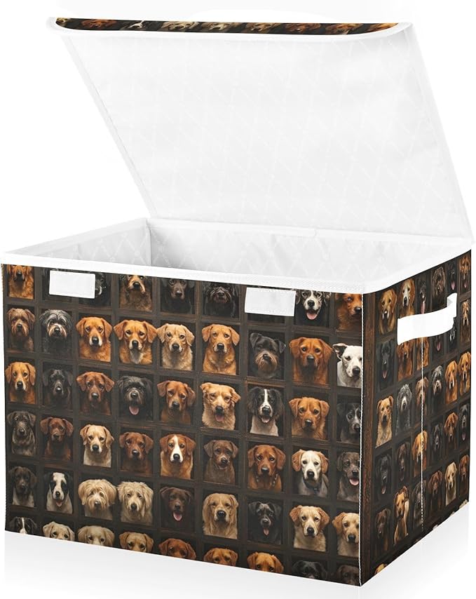 Storage Cube with Lid Dogs Portraits Print 16.5×12.6×11.8 IN 1 Pack Collapsible Large Capacity Foldable Storage Basket Bin Organizer