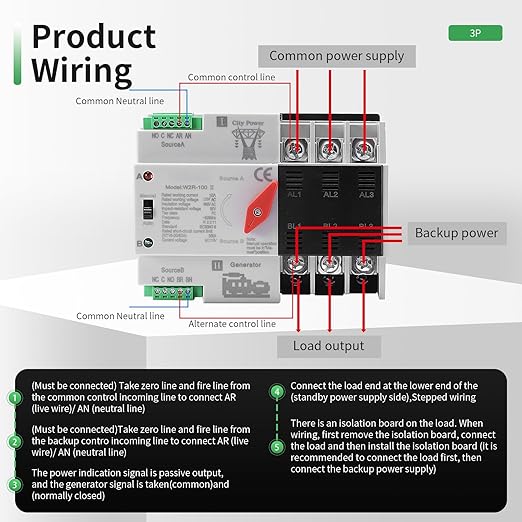 100Amp AC110V Automatic/Manual Transfer Switch 3P 50/60Hz 3POLE 100A Mini ATS Solar Auto Dual Power Switch for Home Din Rail Mounted Cn Automatic Changeover Fast Transfe for Rv Lv Power