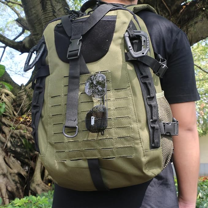Military Tactical Backpack For Men Laser-Cut Molle Daypack 3 Day for HikingWorkingTravel (black green)