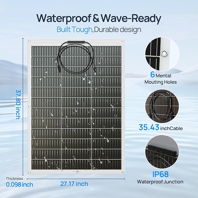 ECO-WORTHY 260W Flexible Solar Panel Kit for Golf Cart1040wh/day GenerationCharge While DrivingExtend Battery LifeGo Further：2pcs 130W Solar Panel24V/36V/48V/60V/72V MPPT Boost Charge Controller