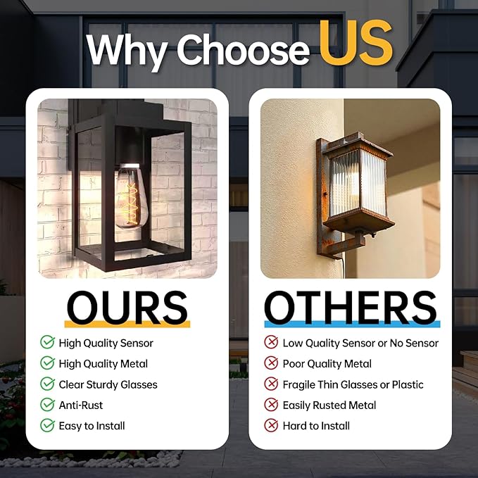 10 Inch Exterior Lighting Fixture Dusk to Dawn Black Porch Light Wall Mount with Metal Frame for House Front Door Garage Weatherproof Anti-Rust Outdoor Light Fixture 2 Pack Bulb not Included