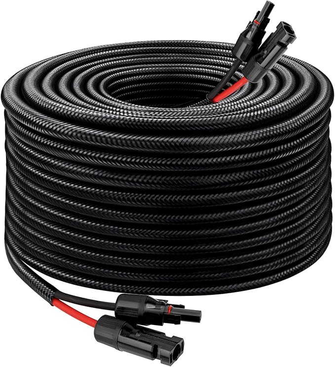 Solar Panel Extension Cable - 10AWG 100FT Solar Wire with Female &amp Male Waterproof Connector Flame Retardant Protective Sleeving PV Wire for RV Photovoltaic Systems Home Boat Solar Panels Car