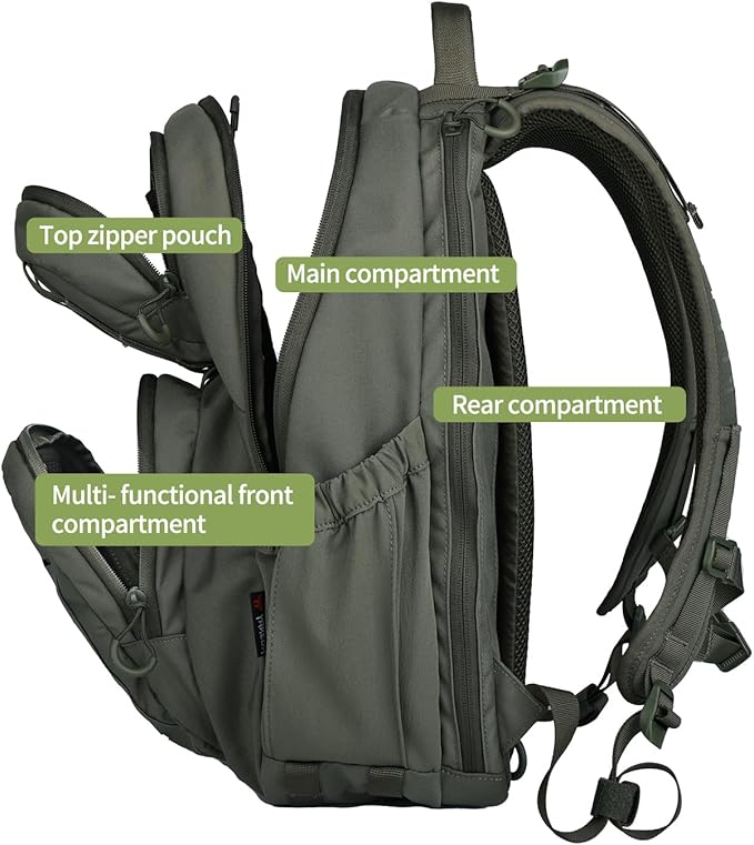 BOMTURN Military Tactical Backpack Small Army Molle Bag 2 Day Assault Pack 25L with Bottle Holders