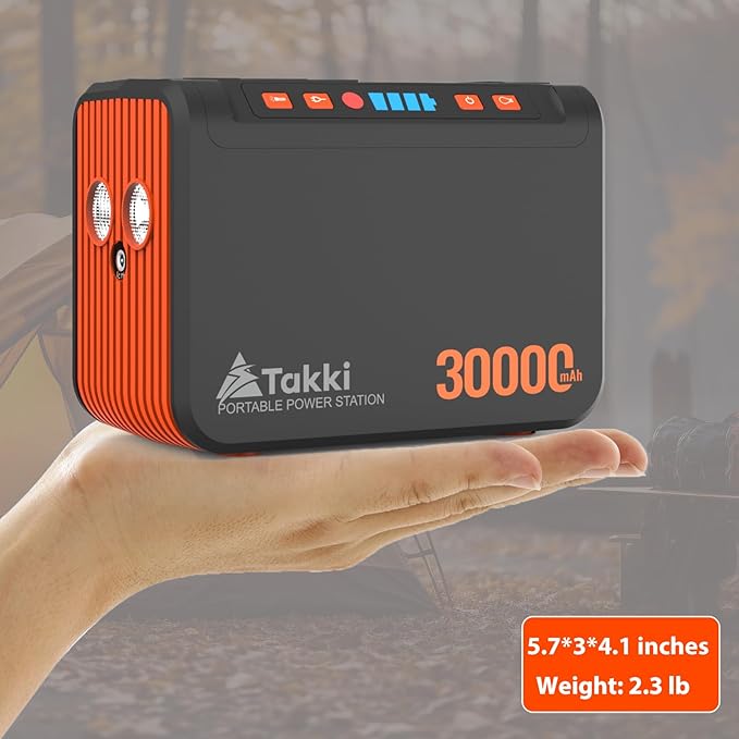 Takki Portable Power Station 111Wh Camping Solar Generator Lithium Battery Pack with 110V AC DC USB Ports LED Flashlight for Home Use Camping Laptop CPAP Emergency Power Backup
