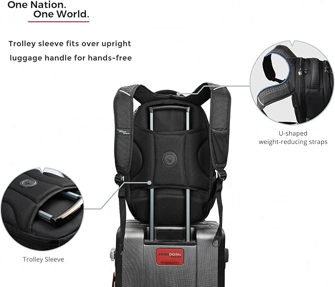 Swissdigital Design Travel Backpack for Women or Men TSA Friendly USB Charging RFID Protection Business Carry on Bag Fits 15.6 Laptop Backpack Black | J14-BR