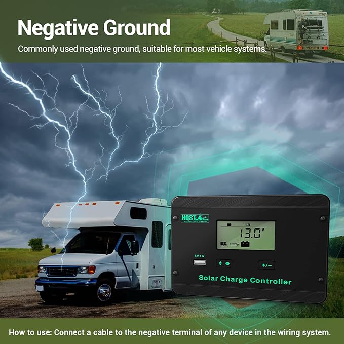 HQST 30A 12V/24V PWM Flush Mount Solar Charge Controller Solar Regulator Negative Ground with Back lit Display for Lithium Sealed Gel Flooded Batteries