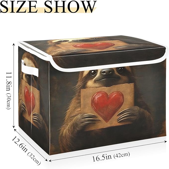 AIXIWAWA Lidded Storage Cube (Sloth with Heart) Fabric Foldable Closet Bins with Flip Lid and Handles Organizer Basket Container 16.5 x 12.6 x 11.8 IN