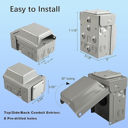 50 Amp NEMA 14-50R Power Outlet Box 125/250 Volt Heavy Duty Lockable Weatherproof Outdoor Electrical Panel Outdoor Receptacle for EV RV Generator Camper Motorhome ETL Listed HDS2-003