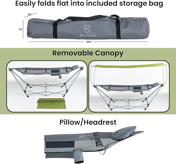Lucania Portable Hammock with Stand Included - Foldable Freestanding Hammock for 2 Person (290 lbs Capacity) - Heavy Duty Stand Alone Hammock for Indoor Outdoor Camping Patio &amp Backyard