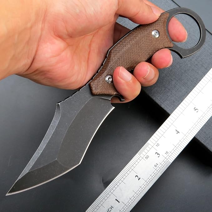 C1117 Fixed Blade KnifeD2 Steel Blade +Micarta Handle Outdoor EDC Survival Claw Knife with Kydex Sheaths(Brown) …