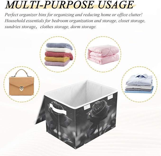 AIXIWAWA Lidded Storage Cube (Rose Black) Fabric Foldable Closet Bins with Flip Lid and Handles Organizer Basket Container 16.5 x 12.6 x 11.8 IN