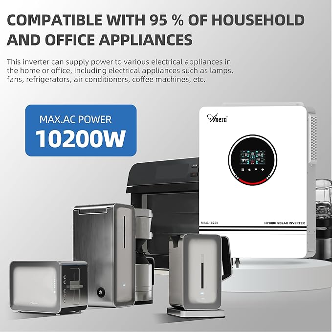 10.2KW Hybrid Solar Inverter All in One 48V to 220V-230VAC for Home RV Backup Off-Grid Living Pure Sine Wave Inverter with 160A MPPT Charge Controller Works with Lead-Acid &amp Lithium Battery