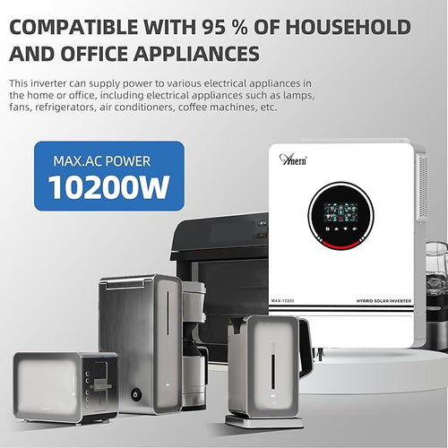 10.2KW Hybrid Solar Inverter All in One 48V to 220V-230VAC for Home RV Backup Off-Grid Living Pure Sine Wave Inverter with 160A MPPT Charge Controller Works with Lead-Acid &amp Lithium Battery