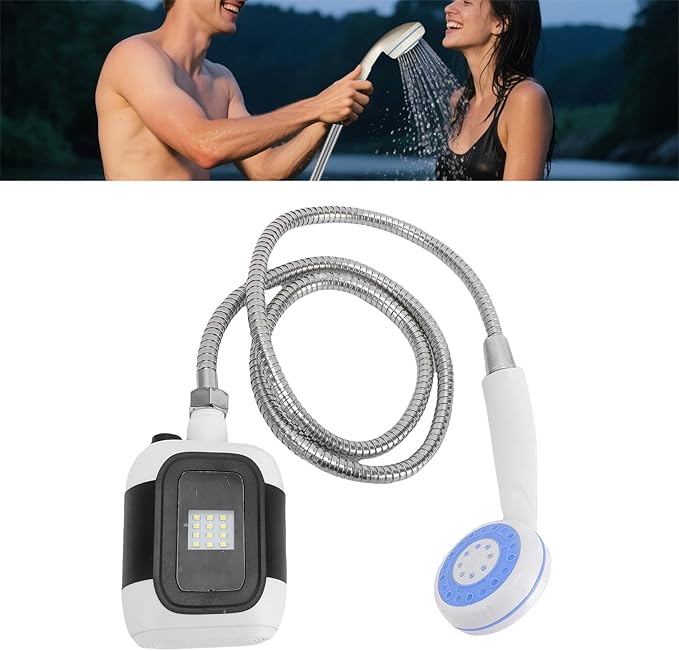 AUNMAS Electric Camping Shower Portable Shower Set with Hose Hook for Outdoor Travel RV Pet Washing Hiking 2000mAh Rechargeable