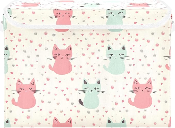 Storage Cube with Lid Cute Cat Print 16.5×12.6×11.8 IN 1 Pack Collapsible Large Capacity Foldable Storage Basket Bin Organizer