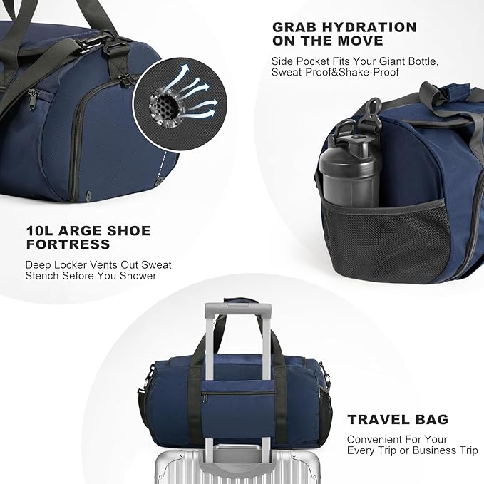 Gym Bag for Men Women With Shoe Compartment &amp Wet PocketWater Resistant Sports Gym Bag 、shoulder bag、messenger bag Carry On Duffel Bag forWeekend Overnight Traveling (blue)