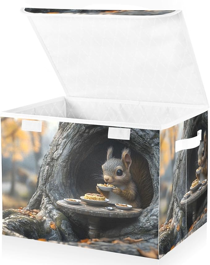 AIXIWAWA Lidded Storage Cube (Cute Animal Tree) Fabric Foldable Closet Bins with Flip Lid and Handles Organizer Basket Container 16.5 x 12.6 x 11.8 IN
