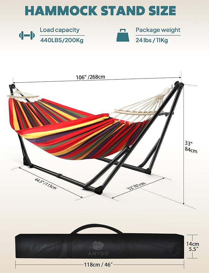 Anyoo 2 in 1 Hammock and Swinging Chair with Collapsible Steel Stand &amp Carrying CasePortable &amp AdjustableEasy Set Up for OutdoorIndoorPorch SwingPatioGardenCamping Trip