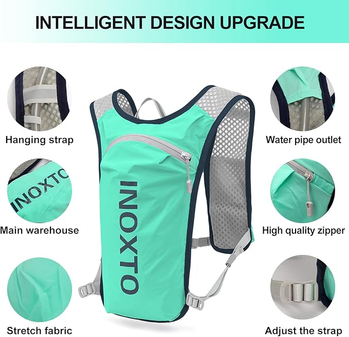 INOXTO Running Hydration Vest BackpackLightweight Insulated Pack with 1.5L Water Bladder Bag Daypack for Hiking Trail Running Cycling Race Marathon for Women Men