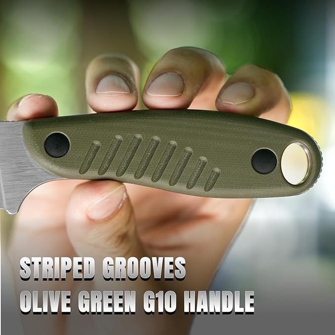 Kizer Hare Fixed Blade Knife with Sheath 3.14 Nitro V Blade EDC Hunting Knife with Olive Green G10 Handle Small Bushcraft Neck Knives Outdoor Camping Knives for Men Women 1077M2