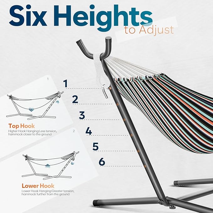 Hammock with Stand for Outside 600lbs Portable Hammock with Carrying Bag for 2-Person Outside Patio Heavy Duty Easy Assembly