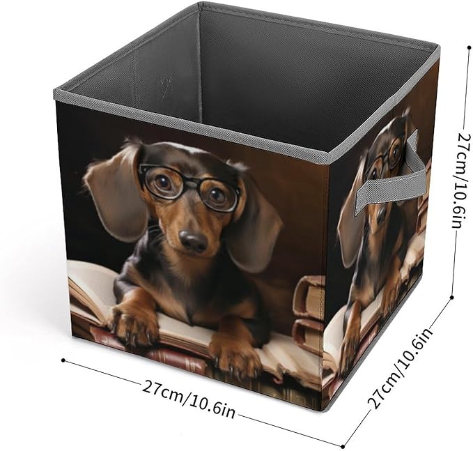 Dachshund Printed Foldable Storage Box 10.6 Inches Fabric Storage Box for Wardrobe Bedroom Utility Room