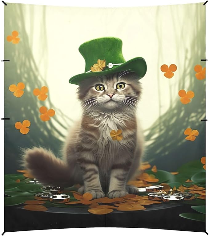 St Patrick's Day Leprechaun Cat Beach Tent Sun Shelter Set UPF50+ UV Protection 10.5 x 9.19 FT Camping Shade Canopy with Sandbags Sand Anchors Carrying Bag and Others