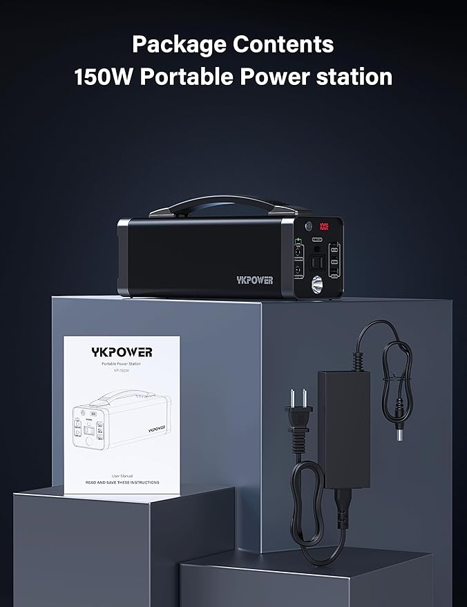 Portable Power Station 150W 133.2 Wh/36000mAh Fast Charging Rechargeable Generator with 5 Outputs AC Outlets Power Bank with LED Light for Backup Home Outdoor Emergency Travel Camping RV