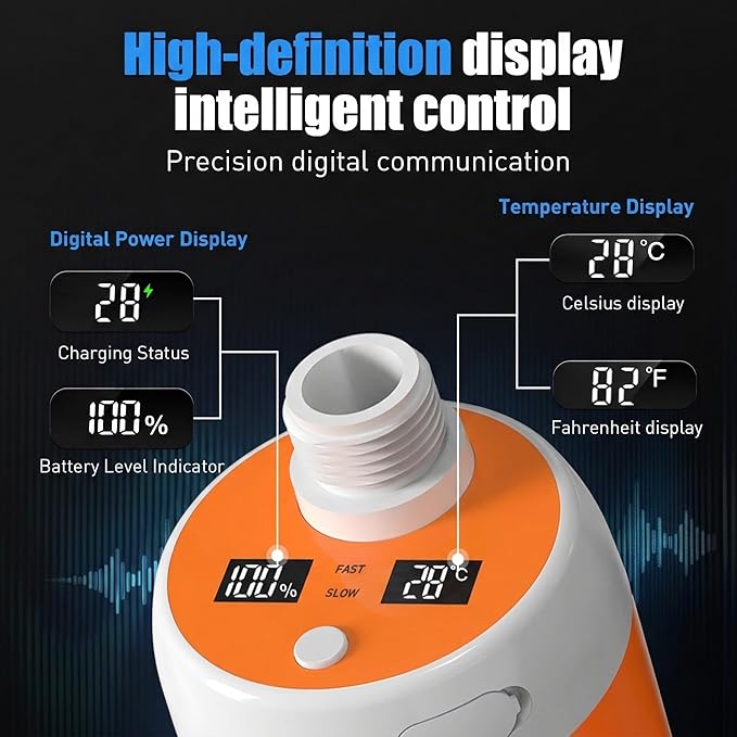Iron Hammer Portable Outdoor Shower System with Intelligent Digital Display IPX7 Waterproof Camping Shower 5200mAh Rechargeable Battery 3 Water Discharge Modes &amp Real-Time Temperature Monitorin