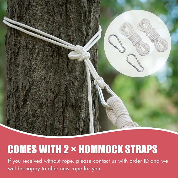 Brazilian Double Hammock 2 Person with Tree Straps Cotton Hammock with Carrying Bag - Woven Hammock for Patio Backyard Porch Outdoor and Indoor Use - Soft Cotton Fabric Hammocks