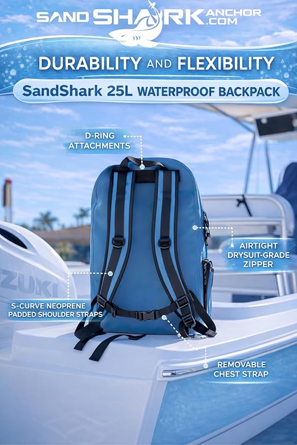 SandShark 25L Waterproof Backpack – IP67 Submersible Backpack with Airtight Zipper TPU Shell Laptop Sleeve – Waterproof Dry Bag for Boating Beach Swim Travel &amp Water Sports