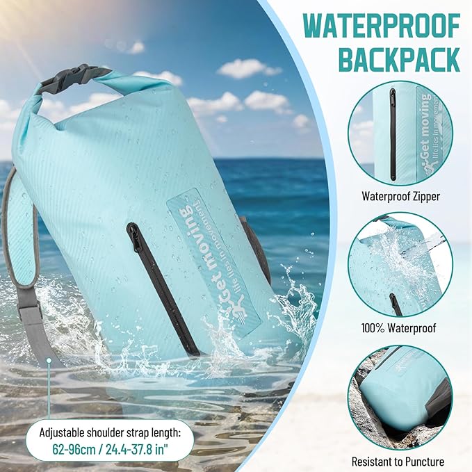 BKNOOU Dry Bag Waterproof Backpack for Women Men 10L/20L Roll Top Dry Bags for Kayaking Waterproof Bag for Travel Boating Beach Camping Hiking &amp Rafting Dry Storage Bag with Phone Pouch