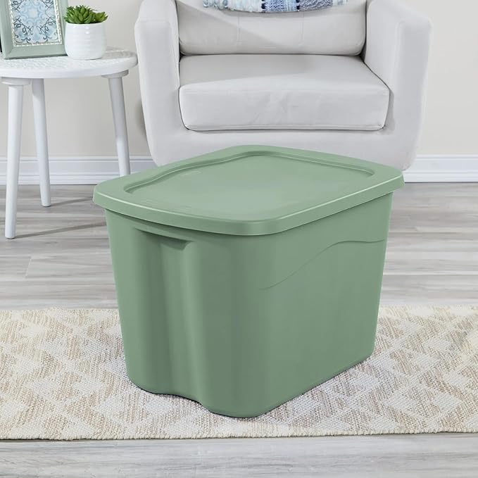 8 Pack 18 Gallon Plastic Storage Bins &amp Totes Stackable with Snap-On Lids for Home Garage Closet Basement Organization Containers (Green)