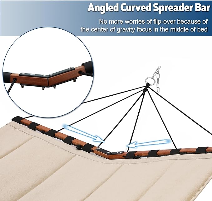 TegerDeger 12FT 2 Person Hammock Large Hammock 450LB Capacity with V Shaped Hardwood Spreader Bar &amp Nylon Rope for Outside Patio Garden Backyard Beach Poolside - Blue