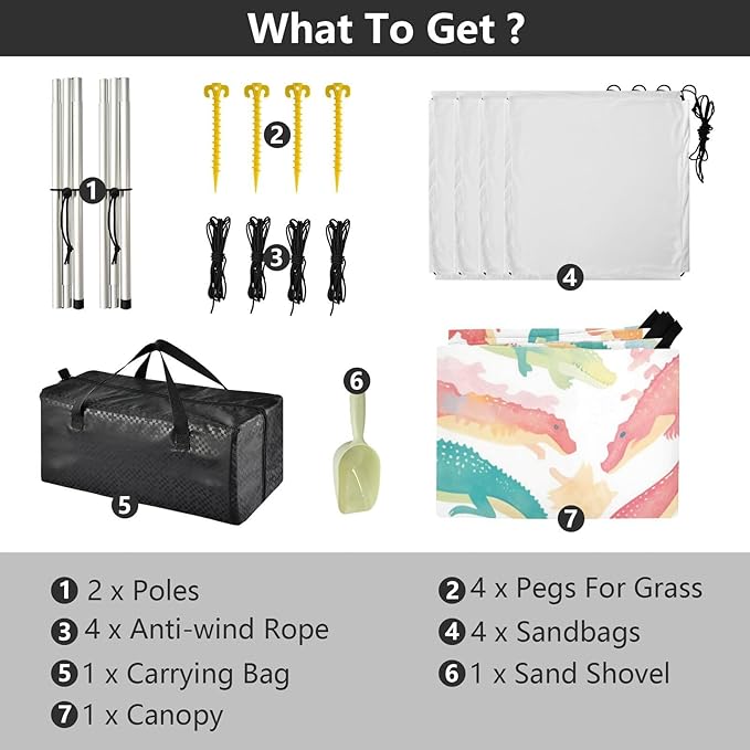 Watercolor Crocodiles Beach Tent UPF50+ Lightweight Sun Shelter with Sand Pockets for Camping Trips Fishing Backyard Fun or Picnics