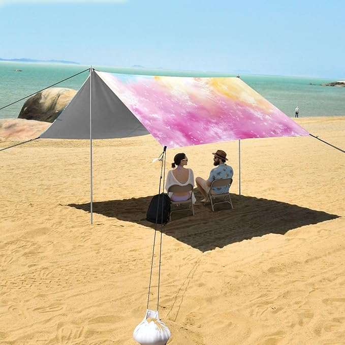 ALAZA Tie Dye Rainbow Color Beach Tent Sun Shelter UPF50+ Protection Beach Shade Canopy w/ 4 Sandbags for Outdoor Camping Fishing Backyard Fun Picnic 10x9 ft