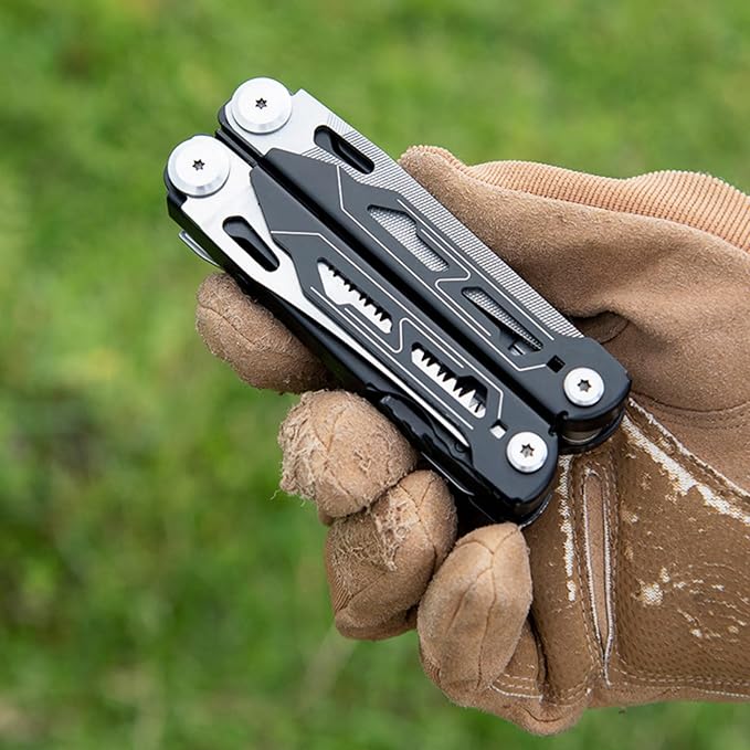 Portable Multitool Pliers Mini Scissors with Clip Knife Folding Stainless Steel Lightweight Tools for Travel Camping Hiking (black+silver 1pcs)