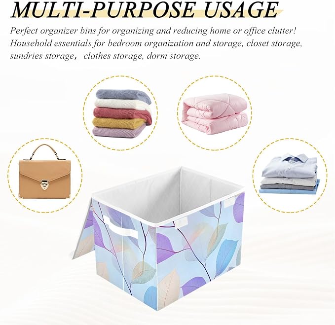 Storage Cube with Lid Elegant Leaves Print 16.5×12.6×11.8 IN Collapsible Large Capacity Foldable Storage Basket Bin Organizer