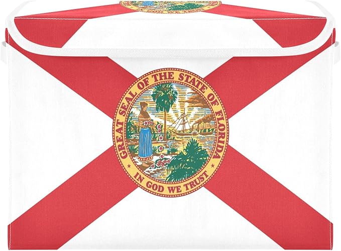 Florida State Polyester Flag Fl Red Storage Container with Lid Collapsible Box Organizer Boxes for Storage for Dorm Room