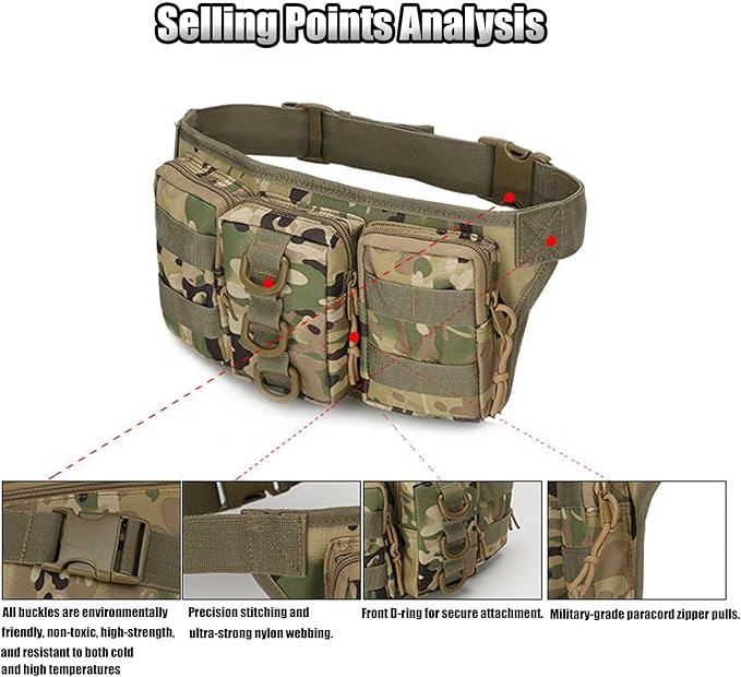 Tactical Pouch Waist Pack Waterproof Cloth Men's Waist Bag Hiking Camping Fishing Outdoor Sports Bag Mountaineering(Green)