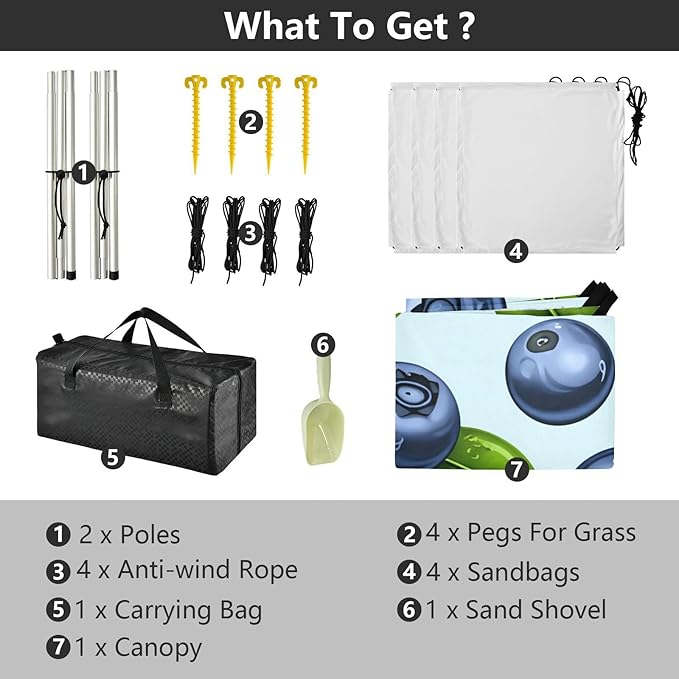 Beach Canopy with Windproof Ropes &amp Sandbags Beach Tent Sun Shade Sun Shelter for Camping Trips Fishing Backyard Fun or Picnics Blueberry