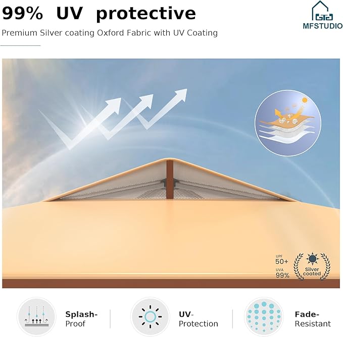 MFSTUDIO 10x10 Pop Up Canopy Tent with Removable Sidewalls Outdoor Enclosed Instant Portable Shelter with Breathable Mesh Windows One Person Setup Beige