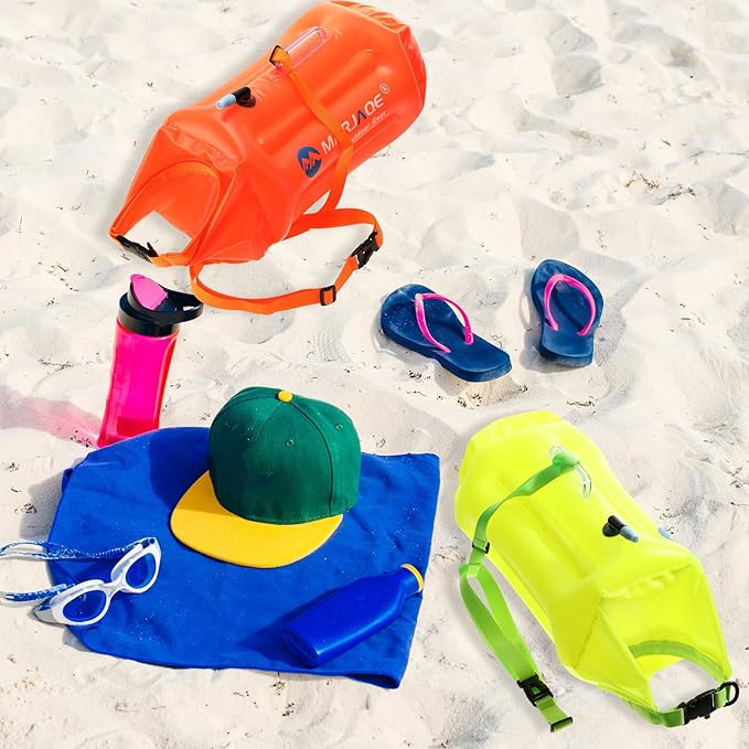 Soulchen 2 Pack Swim Buoy for Open Water 20l Safety Float Waterproof Dry Storage Bag High Visibility Swimming Bubble with Shockproof Protection Rest Handle for Triathletes Kayakers