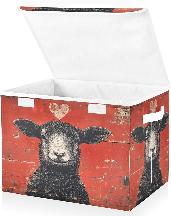 AIXIWAWA Lidded Storage Cube (Heart Sheep) Fabric Foldable Closet Bins with Flip Lid and Handles Organizer Basket Container 16.5 x 12.6 x 11.8 IN