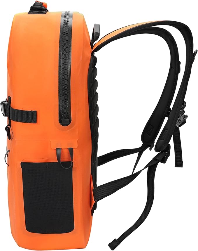 Breakwater Supply™ Fogland Waterproof IP68 Submersible Backpack | Laptop Sleeve &amp Airtight Zippers for Outdoors Travel Boating Kayaking Commute Floating Dry Bag Unisex TPU (Safety Orange 2