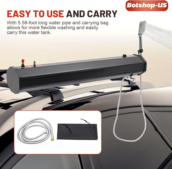 Gdrasuya10 8 Gallon Pressurized Water Tank for Camping Shower Roof Rack Water Tank Portable Off Road Shower Water Storage Tank with Hose Shower Head Bag Water Tank for VehiclesTrucksSUV