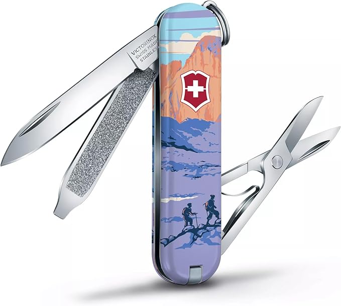 Victorinox Classic SD Swiss Army Knife Compact 7 Functions Swiss Made Pocket Knife with Small Blade Screwdriver and Key Ring - Rocky Mountains National Park